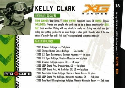 2004 Pro Core Sports X Games #18 Kelly Clark Back